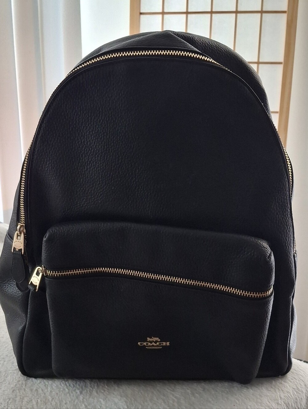 COACH Large Charlie Backpack Black Pebbled Leather Gold Hardware F29004